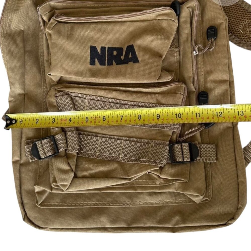 NRA Tan Tactical Backpack Multi-Pocket Adjustable Straps Mesh Back Lightweight - Picture 5 of 15